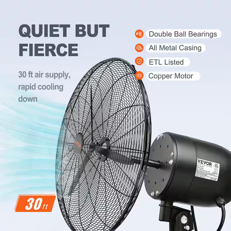 Wall-Mount Misting Fan 30 in. 3-Speed 9500 CFM Waterproof Oscillating Industrial Wall Fan X4467