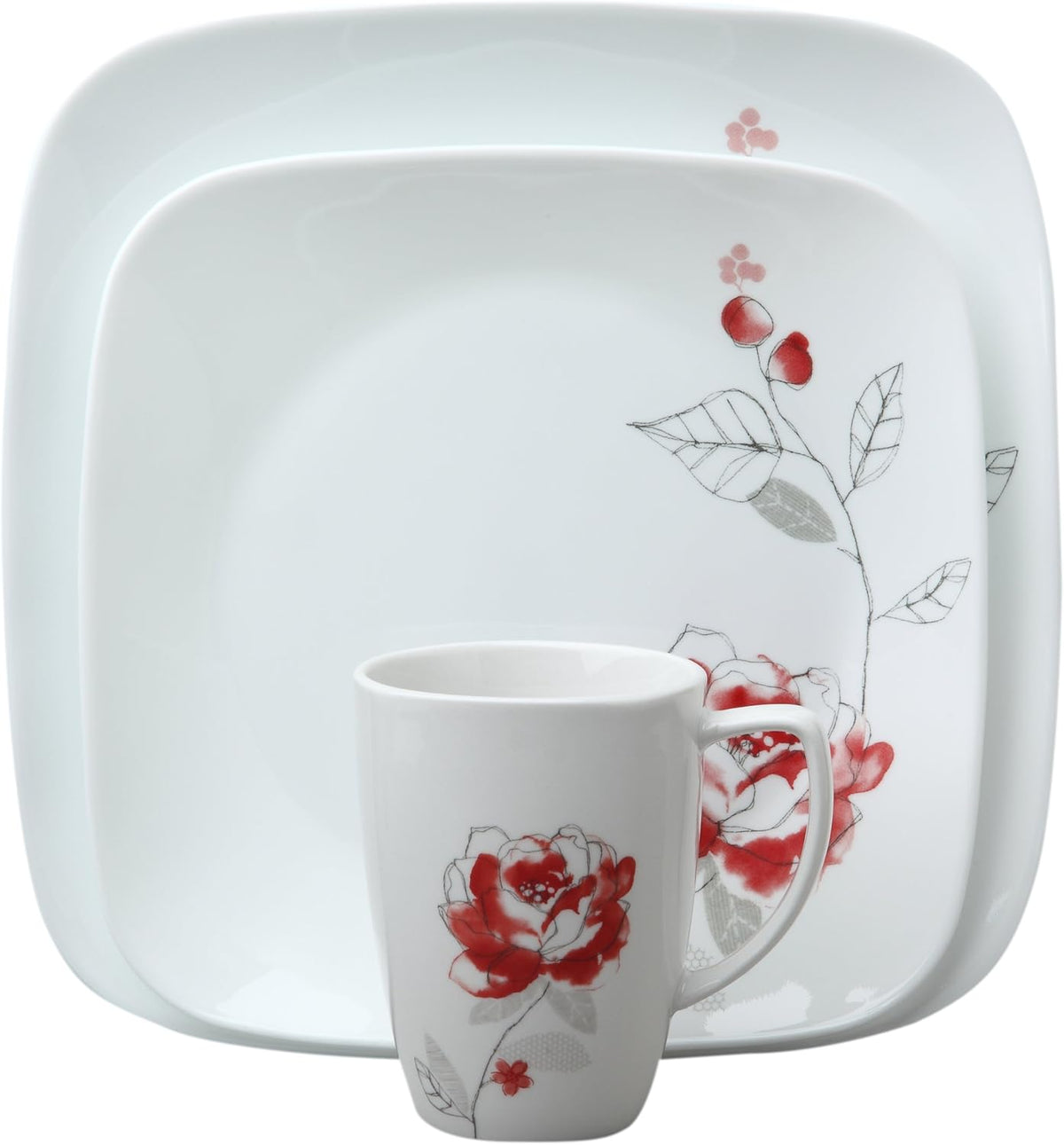 16-Piece Square Blushing Rose Dinnerware Set Y695