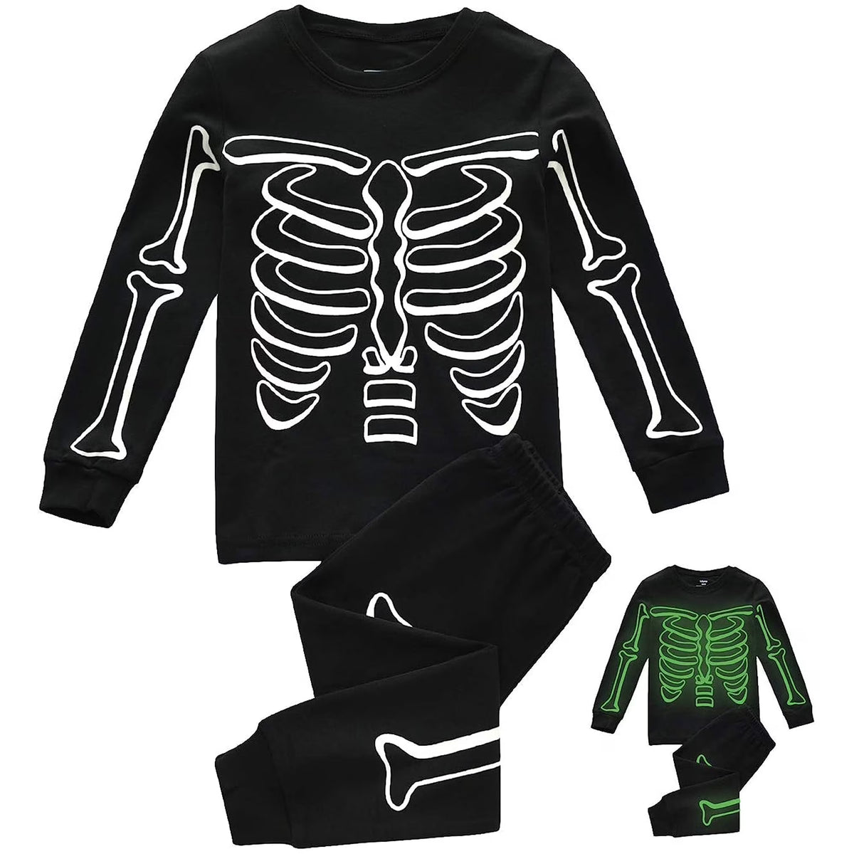 Halloween Glowing Skeleton Boys Pajamas Set 10T N32944