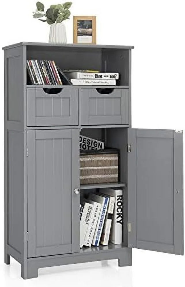 Grey Bathroom Floor Cabinet with 2 Doors and 2 Drawers I2252
