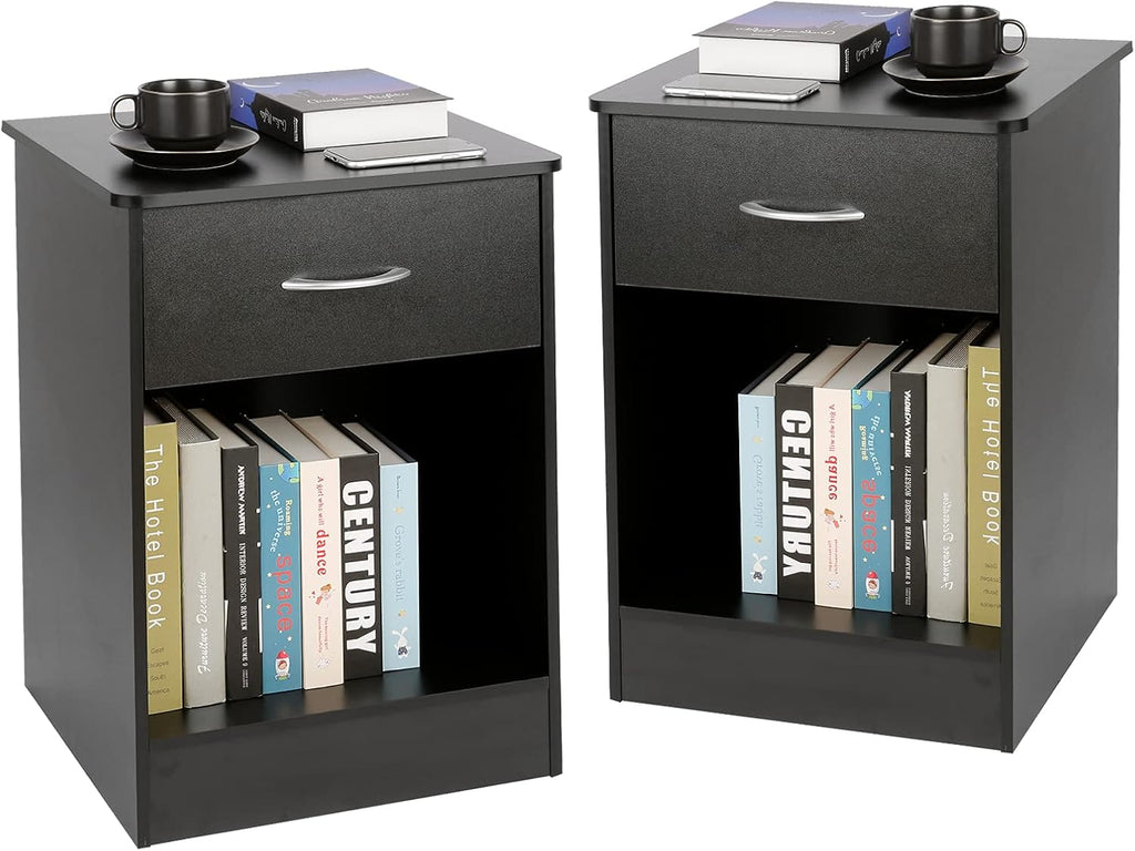 Black Nightstand with Drawers H296967