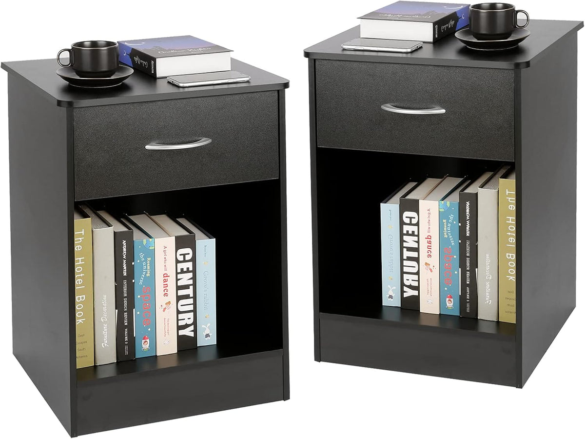 Black Nightstand with Drawers H296967