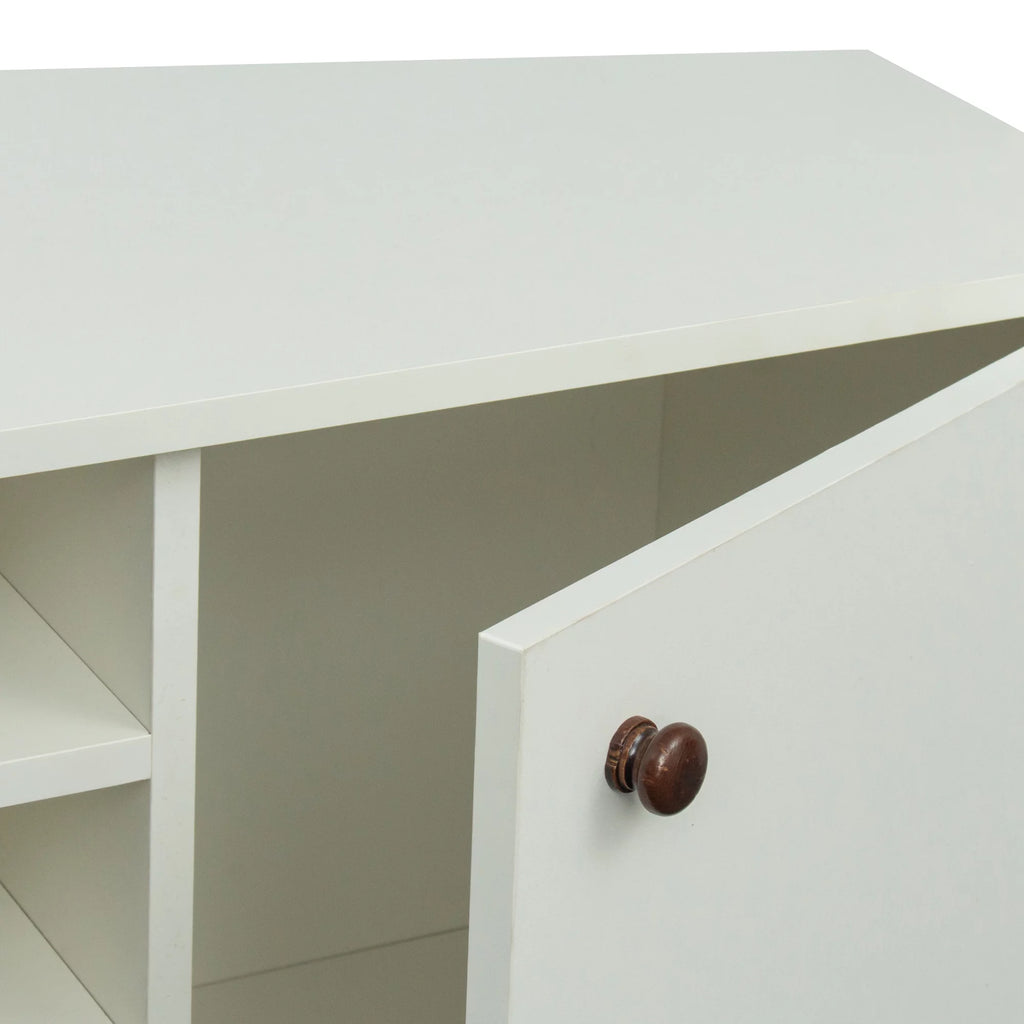 White Particle Board TV Stand with Storage and 2 Shelves K7993