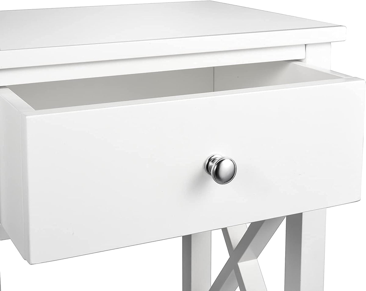 White Wooden Side End Table with Bin Drawer Set of 2 R304