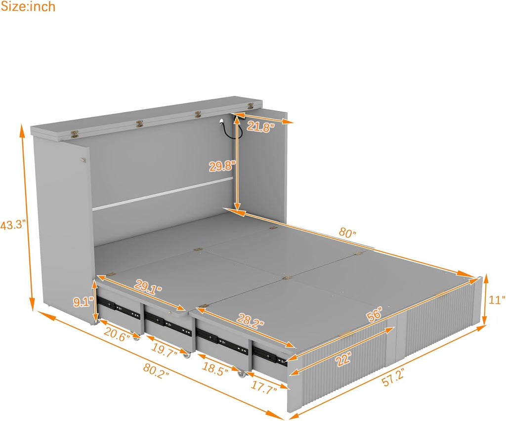 Gray Full Size Murphy Bed with Storage Drawers X58697