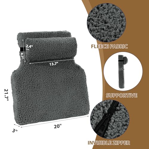 Sherpa Fleece Lumbar Support Pillow with Headrest Memory Foam Recliner Chair Cushion (Grey) T4119