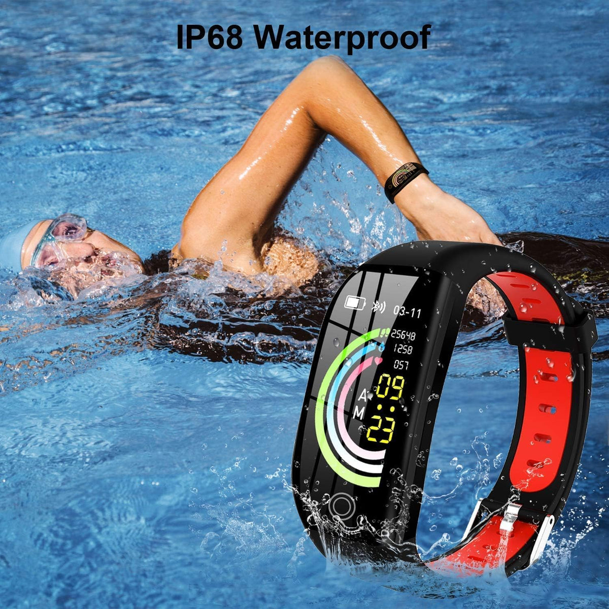Fitness Tracker Watch with Heart Rate Monitor, SpO2, Sleep Tracker, IP68 Waterproof E566373