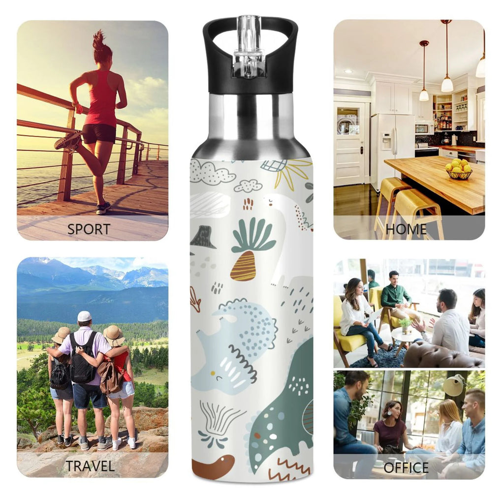 Green Stainless Steel Insulated Water Bottle with Straw Lid Q6827