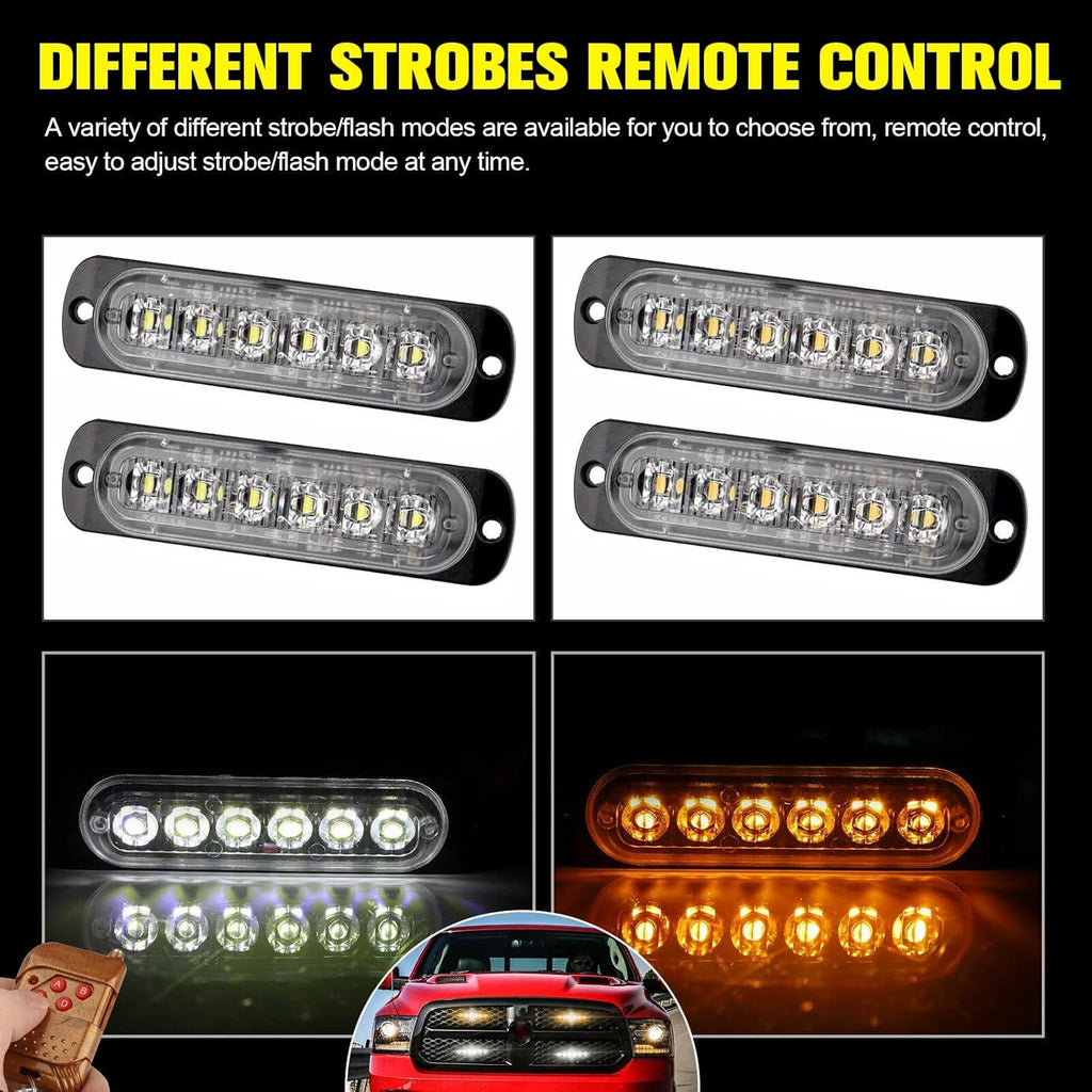 16Pcs LED Emergency Strobe Lights with Control Switch, Amber White, Pack of 2 I7577