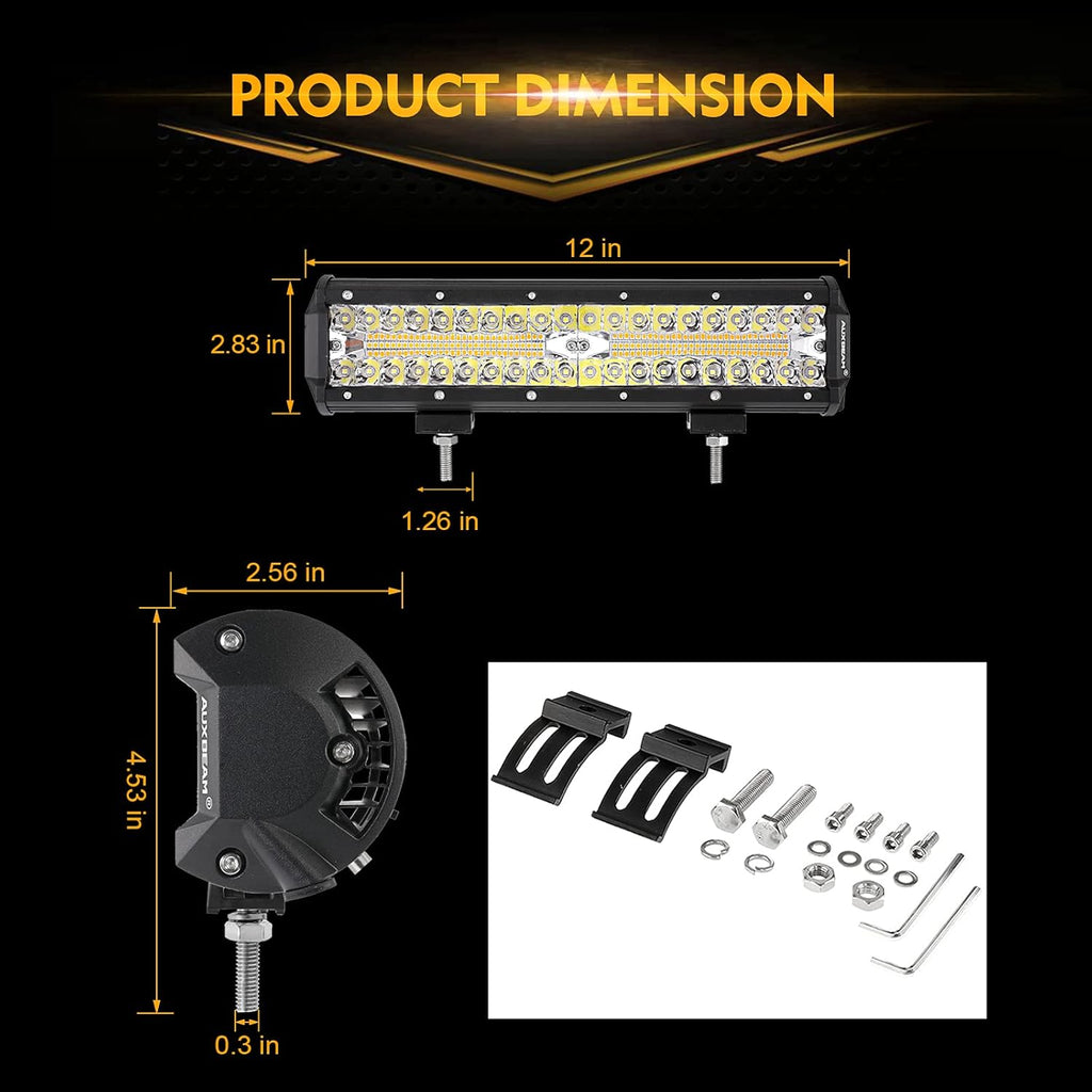 LED Amber Light Bar 12Inch 300W Spot Flood Combo Dual Color Offroad Light Bar Pack of 2 O15305
