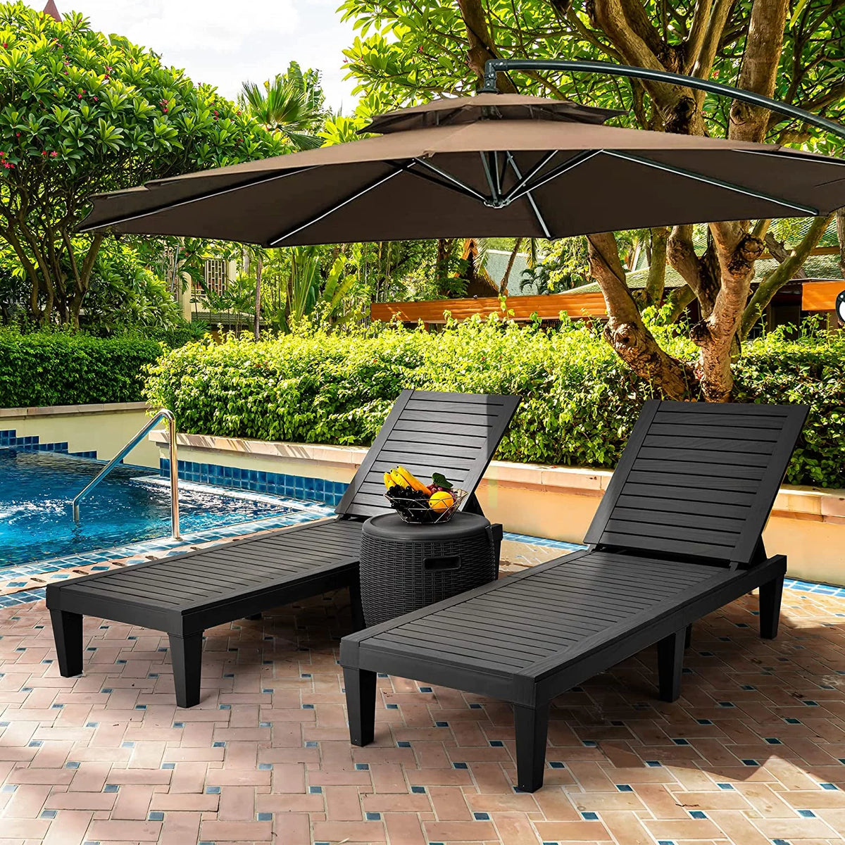2 Pcs Adjustable Outdoor Chaise Lounge Chairs Set Black T2800
