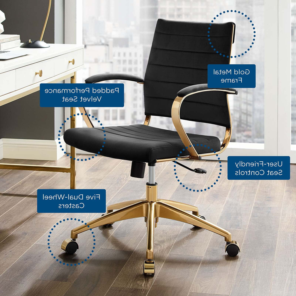 Black Velvet Computer Work Desk Chair U23730