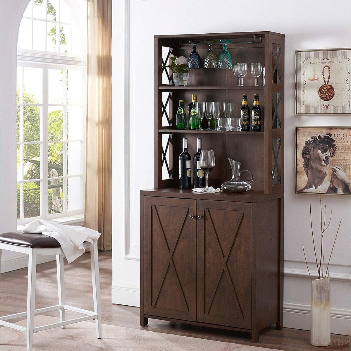 Stone Grey Bar Cabinet with Microwave Stand R94975