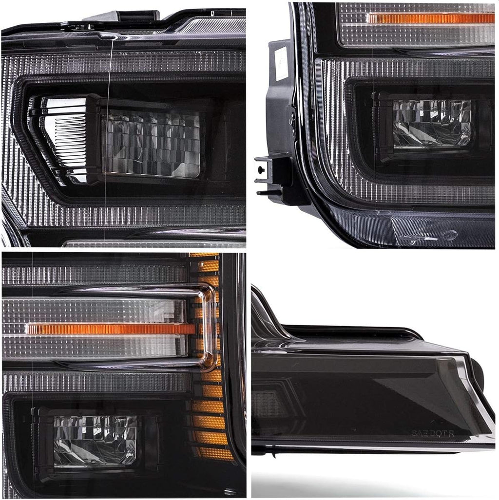LED Projector Headlights and Clear Tail Lights with Red Turn Signal Lights for Ford F150 2018 2019 2020 F58213