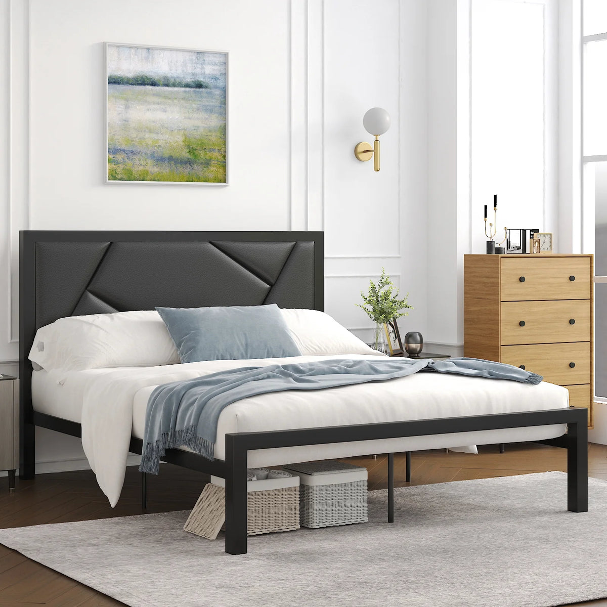 Twin Size Bed Frame with Leather Upholstered Headboard U30446