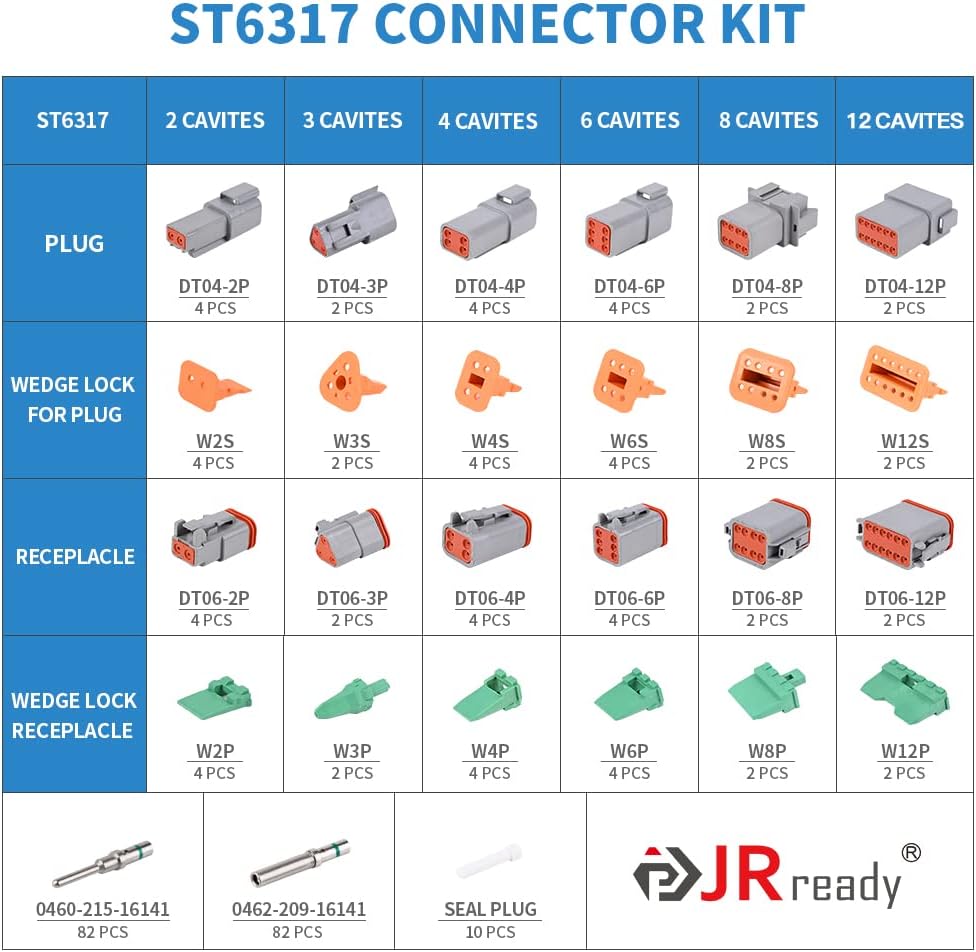238PCS Waterproofing DT Connector with 164PCS Size 16 Solid Contacts G96757