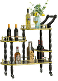 Wood 3 Tier Serving Bar Cart with Rolling Wheels X5547