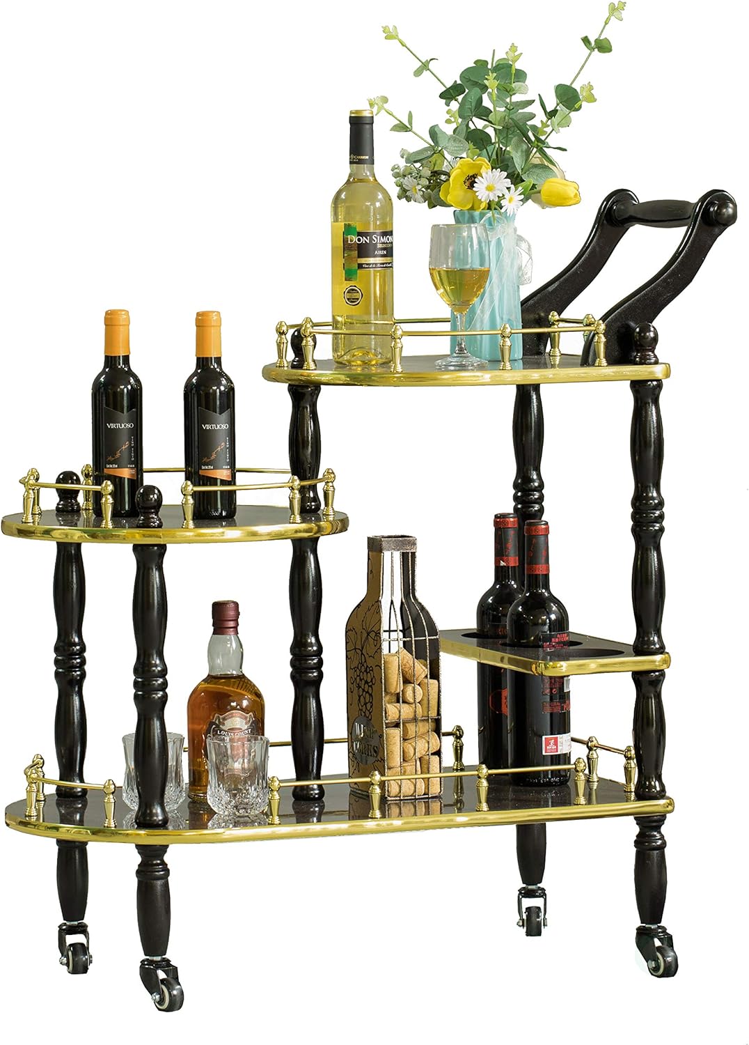Wood 3 Tier Serving Bar Cart with Rolling Wheels X5547