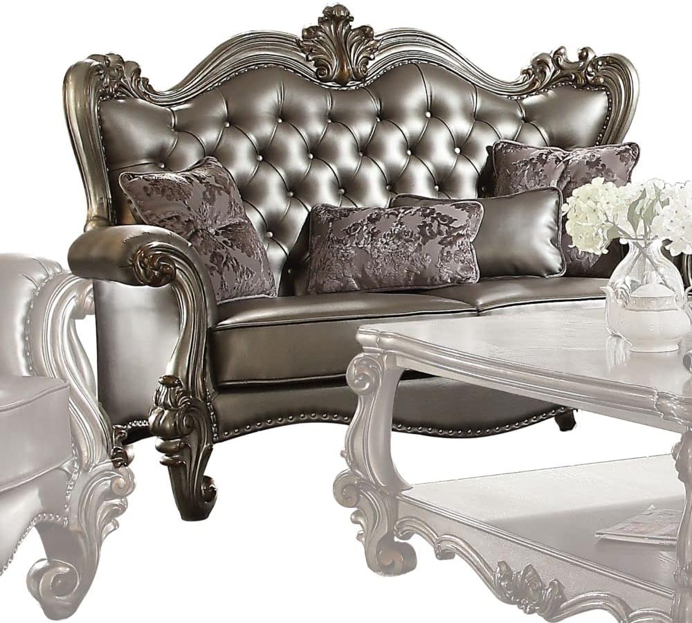 Silver Pu & Antique Platinum Love Seats O8344