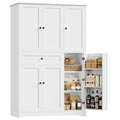 White Tall Kitchen Pantry Storage Cabinet with Doors and Shelves and Drawer C801326
