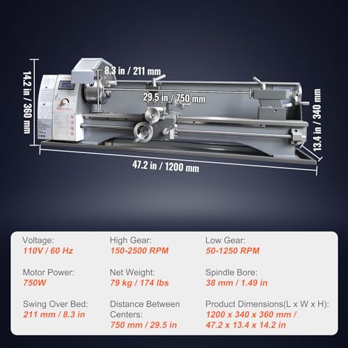 8.3'' x 29.5'' Benchtop Metal Lathe with Tool Box C89801