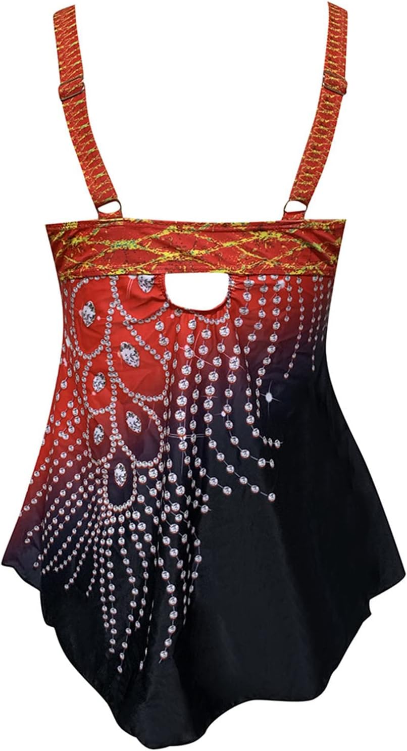Red Tankini Swimsuits with Long Shorts A157