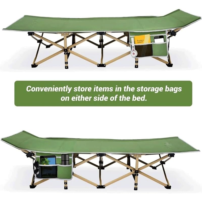 Portable Folding Camp Cot with 2 Side Pockets W447790