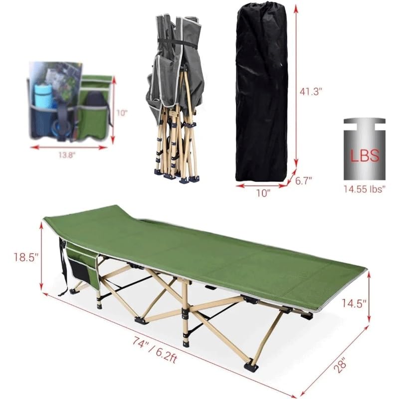 Portable Folding Camp Cot with 2 Side Pockets W447790