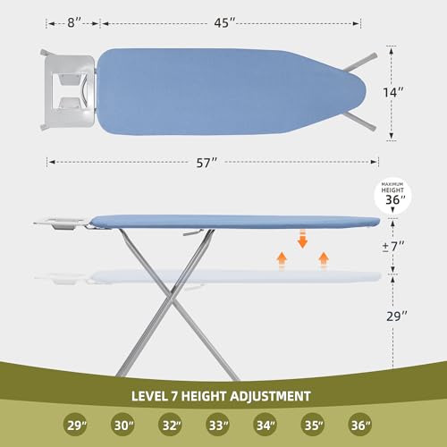 Gray Checkered 45" x 14" Adjustable Height Ironing Board with Padded Removable Cover U1894