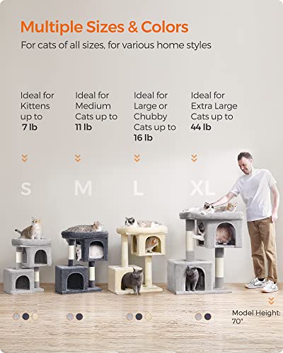 Light Gray Cat Tree with 2 Cat Caves and Scratching Post W77278