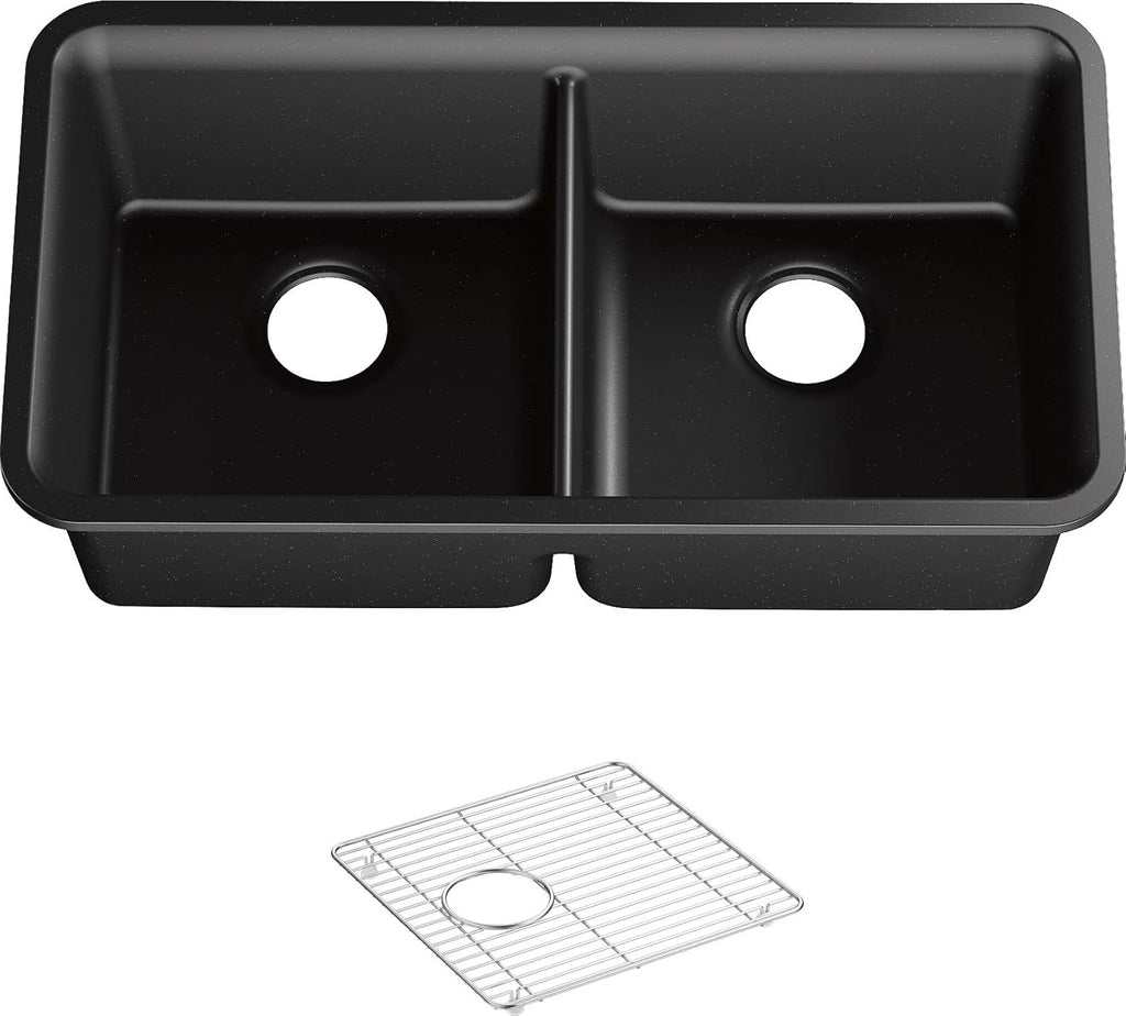 Undermount Double Equal Sink with Rack, Matte Black L92782