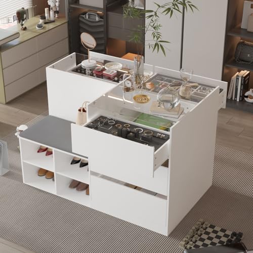 White Glass Armoire Wardrobe with 9 Drawers K2355