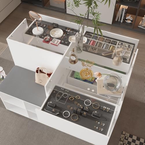 White Glass Armoire Wardrobe with 9 Drawers K2355