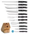 8 Set Table Knives Kitchen Knives Forks Honey Oak Knife Block Sharpener Cutting Board L155099