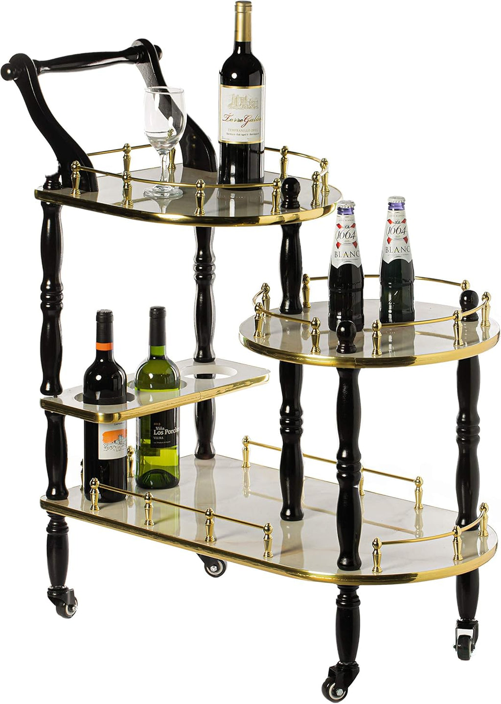 Wood 3 Tier Serving Bar Cart with Rolling Wheels X5547