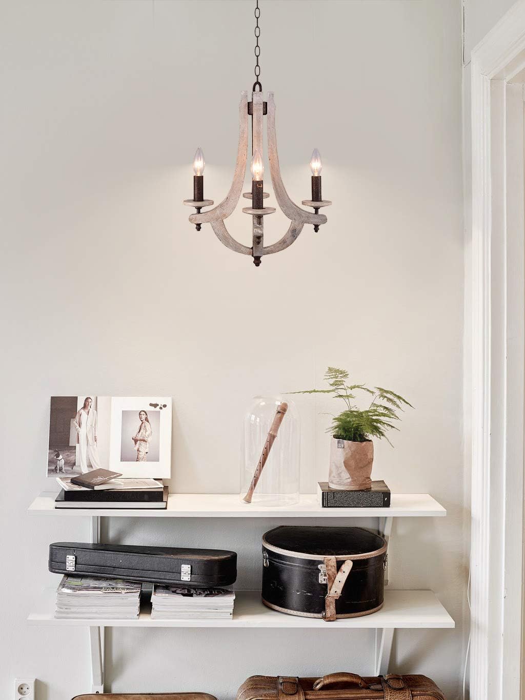 Wooden Iron Chandelier 4 Candle Holder G231074