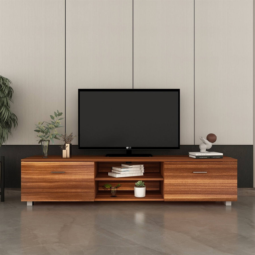 Black TV Stand with Storage Cabinet and Open Shelves J215