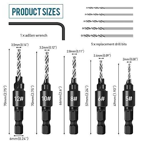 5Pcs Quick Change 1/4 Hex Shank Adjustable Countersink Set X483425