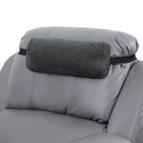 Sherpa Fleece Lumbar Support Pillow with Headrest Memory Foam Recliner Chair Cushion (Grey) T4119