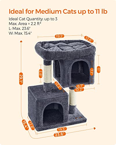 Light Gray Cat Tree with 2 Cat Caves and Scratching Post W77278