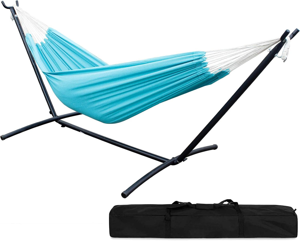 Double Hammock with Steel Stand 2 Person Heavy Duty 450lb Capacity Beige Pack of 2 H8340