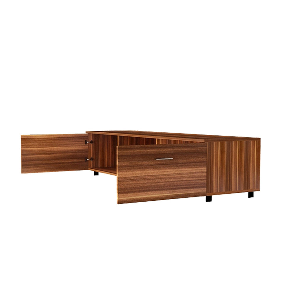 Black TV Stand with Storage Cabinet and Open Shelves J215