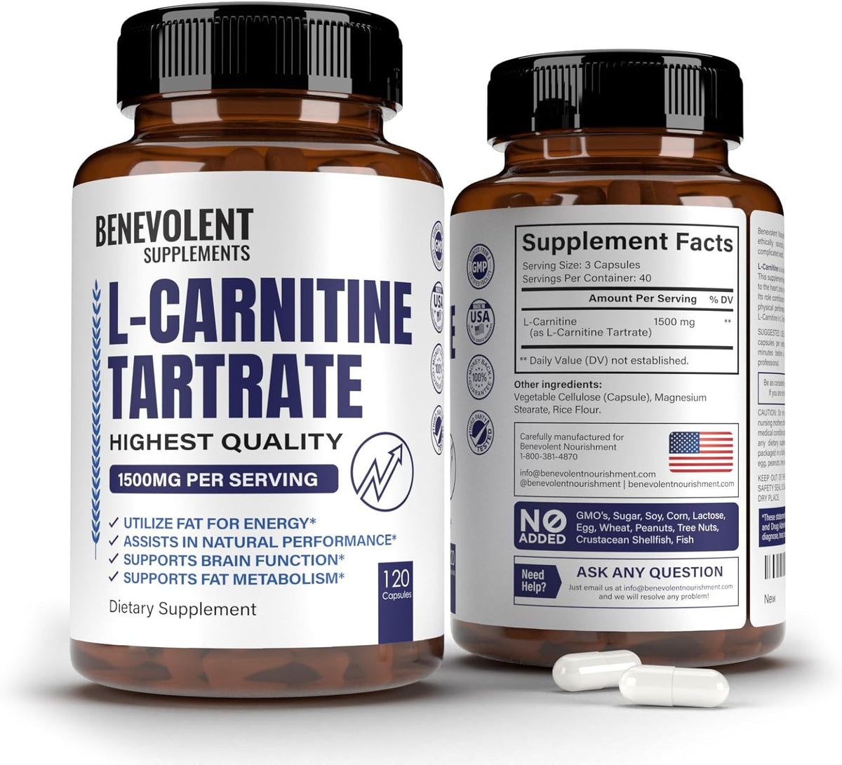 120 Non-GMO L-Carnitine Tartrate Capsules P35231