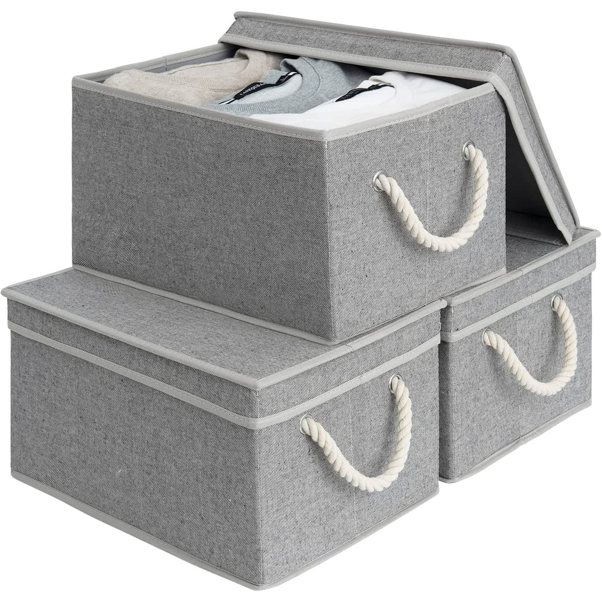Gray Large 3-Pack Storage Bins with Lid M320