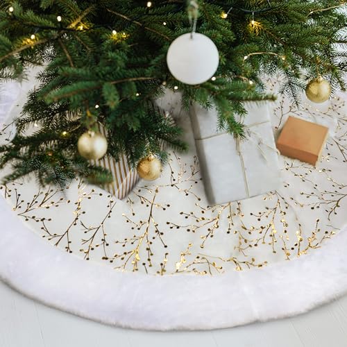 48inch White Faux Fur Christmas Tree Skirt I948