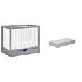 Grey and White 4-in-1 Convertible Mini Crib with Trundle and Mattress S853287