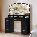 Black 43.3 inches Vanity Desk with Lighted Mirror 7 Drawers G50325