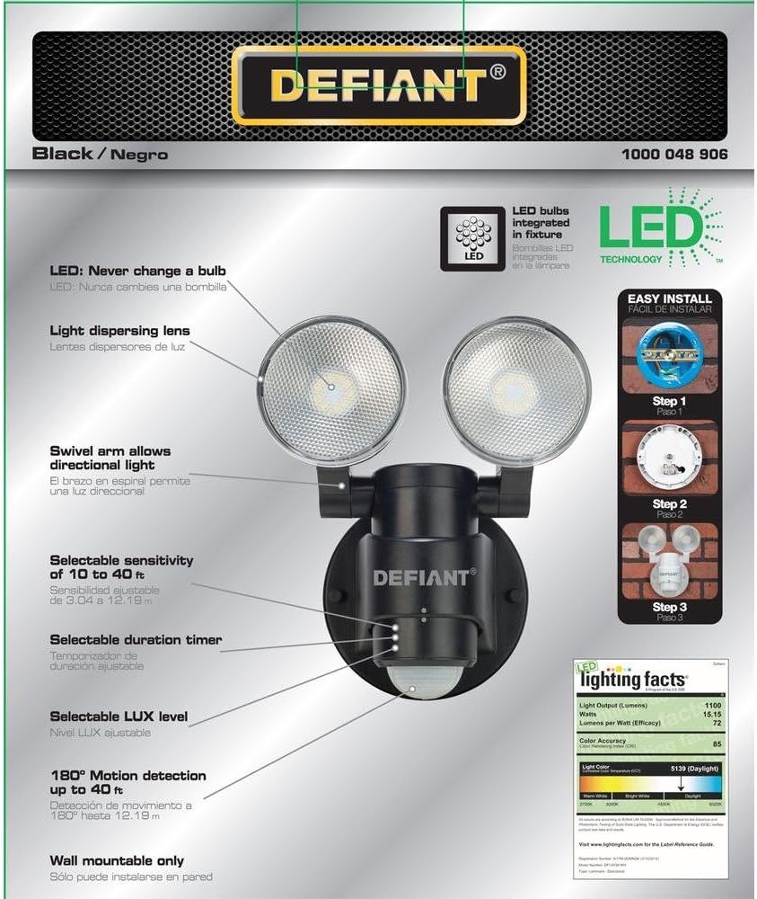 Black 180-Degree 2-Head Outdoor Motion Activated Flood Light J376882