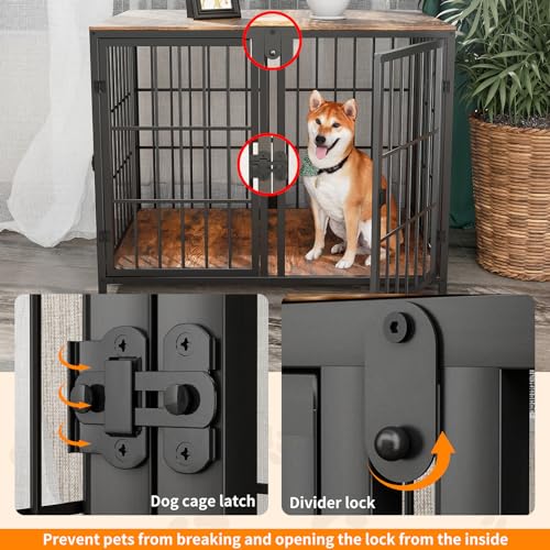 84inch Wooden Dog Crate with Three Doors and Removable Tray Rustic Brown V485602