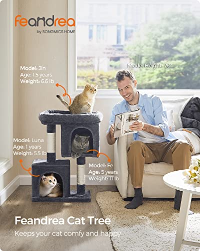 Light Gray Cat Tree with 2 Cat Caves and Scratching Post W77278